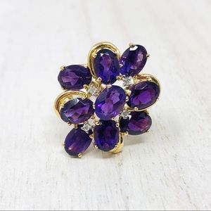 14K Amethyst & Diamonds cocktail ring, approx size 6